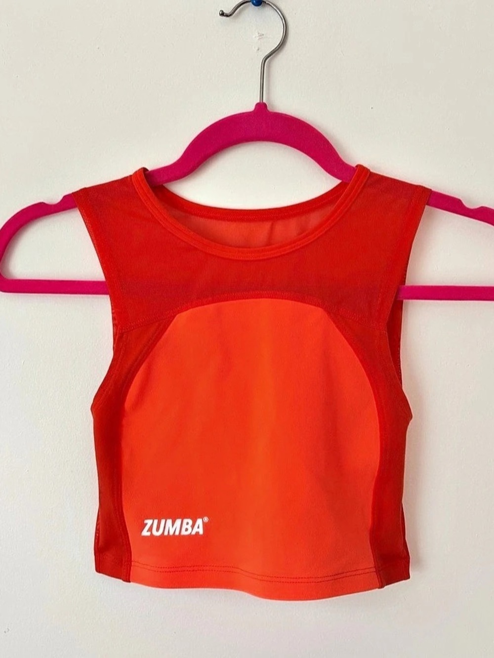 Zumba Orange Sheer Mesh Back High-Neck Athletic Crop Top XS
